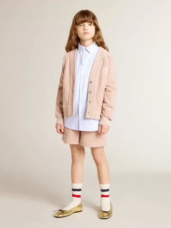 Camicia da bambino in cotone a righe azzurro e bianco con logo ricamato Camicia da bambino in cotone a righe azzurro e bianco con logo ricamato