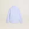 Camicia da bambino in cotone a righe azzurro e bianco con logo ricamato Camicia da bambino in cotone a righe azzurro e bianco con logo ricamato