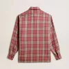 Camicia da donna con ricami a quadri rosa, sabbia e grigio Camicia da donna con ricami a quadri rosa, sabbia e grigio
