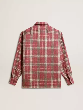 Camicia da donna con ricami a quadri rosa, sabbia e grigio