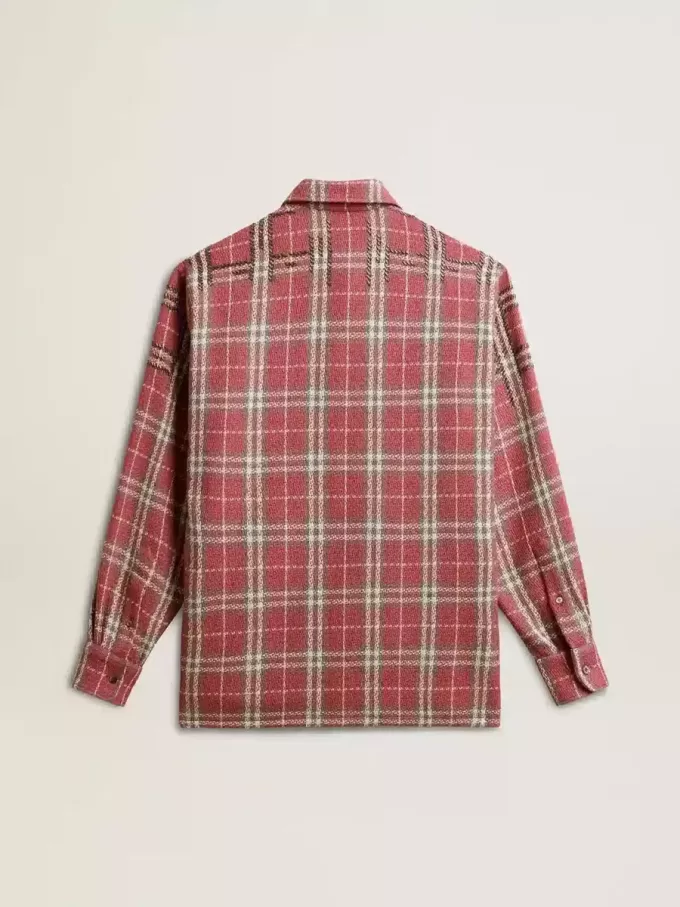 Camicia da donna con ricami a quadri rosa, sabbia e grigio Camicia da donna con ricami a quadri rosa, sabbia e grigio