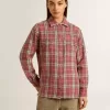 Camicia da donna con ricami a quadri rosa, sabbia e grigio Camicia da donna con ricami a quadri rosa, sabbia e grigio