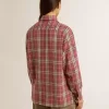 Camicia da donna con ricami a quadri rosa, sabbia e grigio Camicia da donna con ricami a quadri rosa, sabbia e grigio