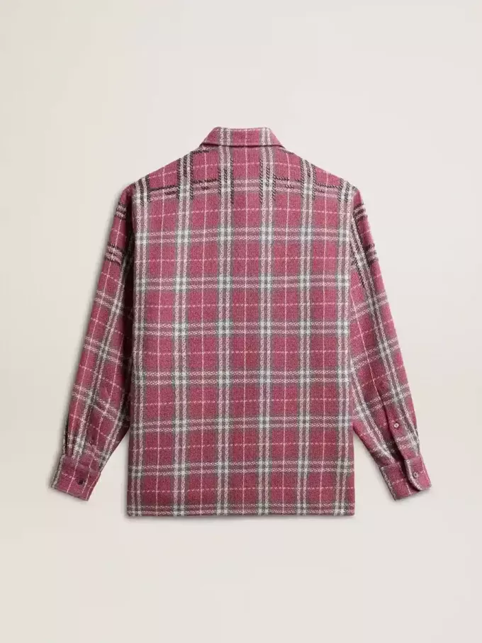 Camicia da donna con ricami a quadri rosa, sabbia e grigio Camicia da donna con ricami a quadri rosa, sabbia e grigio