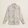 Camicia da donna con stampa floreale multicolore con paillettes Camicia da donna con stampa floreale multicolore con paillettes