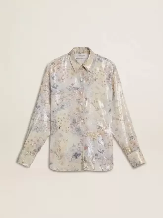 Camicia da donna con stampa floreale multicolore con paillettes