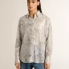 Camicia da donna con stampa floreale multicolore con paillettes Camicia da donna con stampa floreale multicolore con paillettes