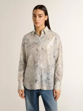 Camicia da donna con stampa floreale multicolore con paillettes