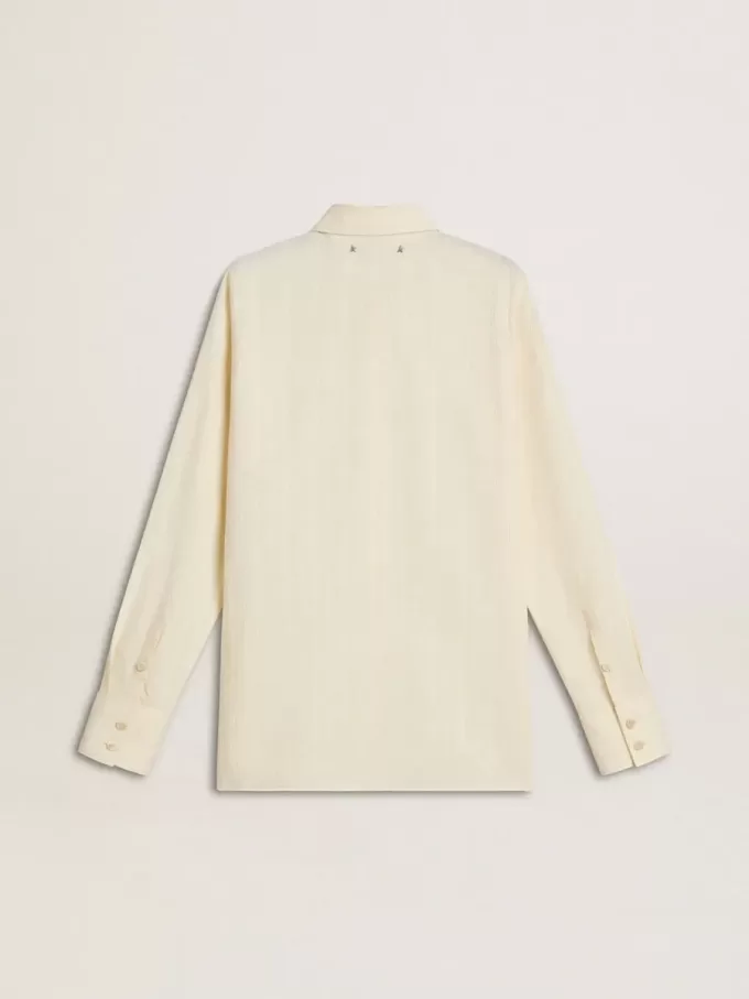 Camicia da donna in cotone color crema con ricami floreali Camicia da donna in cotone color crema con ricami floreali