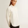 Camicia da donna in misto viscosa e cotone con collo impreziosito da cristalli