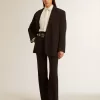 Camicia da donna in misto viscosa e cotone con collo impreziosito da cristalli