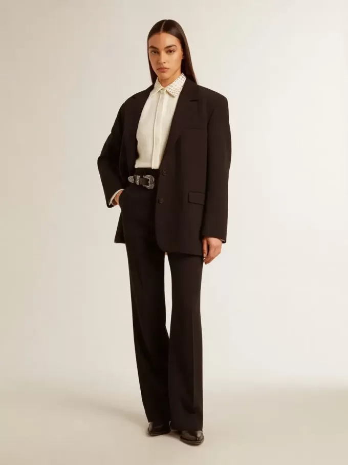Camicia da donna in misto viscosa e cotone con collo impreziosito da cristalli