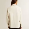 Camicia da donna in misto viscosa e cotone con collo impreziosito da cristalli