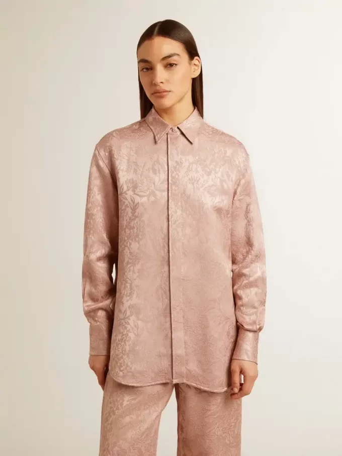 Camicia da donna in viscosa rosa con motivo floreale Camicia da donna in viscosa rosa con motivo floreale