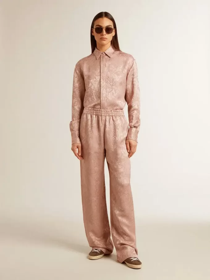 Camicia da donna in viscosa rosa con motivo floreale Camicia da donna in viscosa rosa con motivo floreale