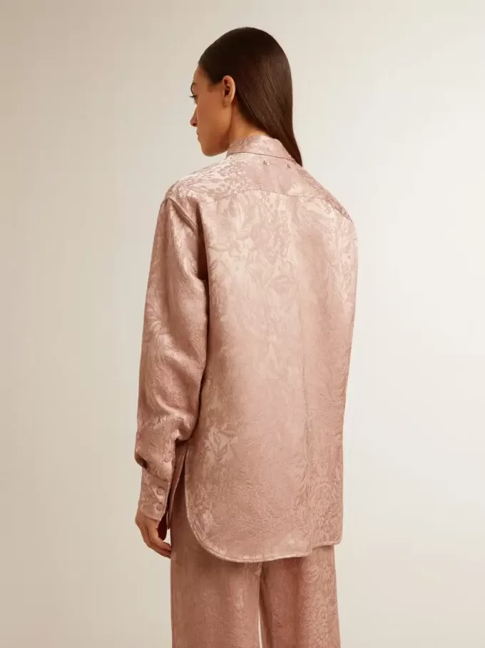 Camicia da donna in viscosa rosa con motivo floreale Camicia da donna in viscosa rosa con motivo floreale