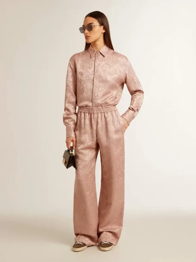 Camicia da donna in viscosa rosa con motivo floreale Camicia da donna in viscosa rosa con motivo floreale
