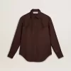 Camicia da donna marrone con dettagli trapuntati Camicia da donna marrone con dettagli trapuntati