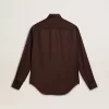 Camicia da donna marrone con dettagli trapuntati Camicia da donna marrone con dettagli trapuntati