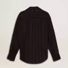 Camicia da donna nera con righe verticali e chiusura con nodo laterale Camicia da donna nera con righe verticali e chiusura con nodo laterale