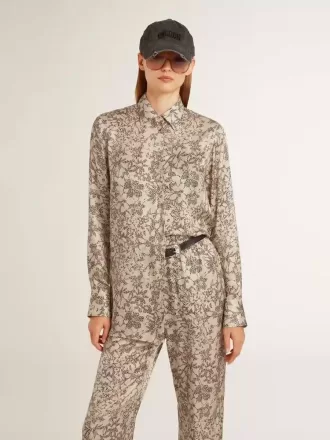 Camicia da notte da donna in misto seta con stampa floreale