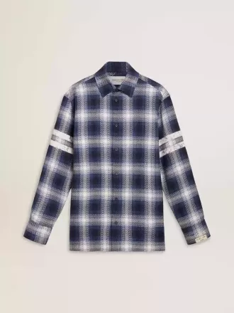 Camicia da uomo blu a quadri 3D con stampa sul retro