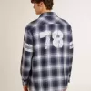 Camicia da uomo blu a quadri 3D con stampa sul retro