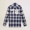 Camicia da uomo blu a quadri 3D con stampa sul retro