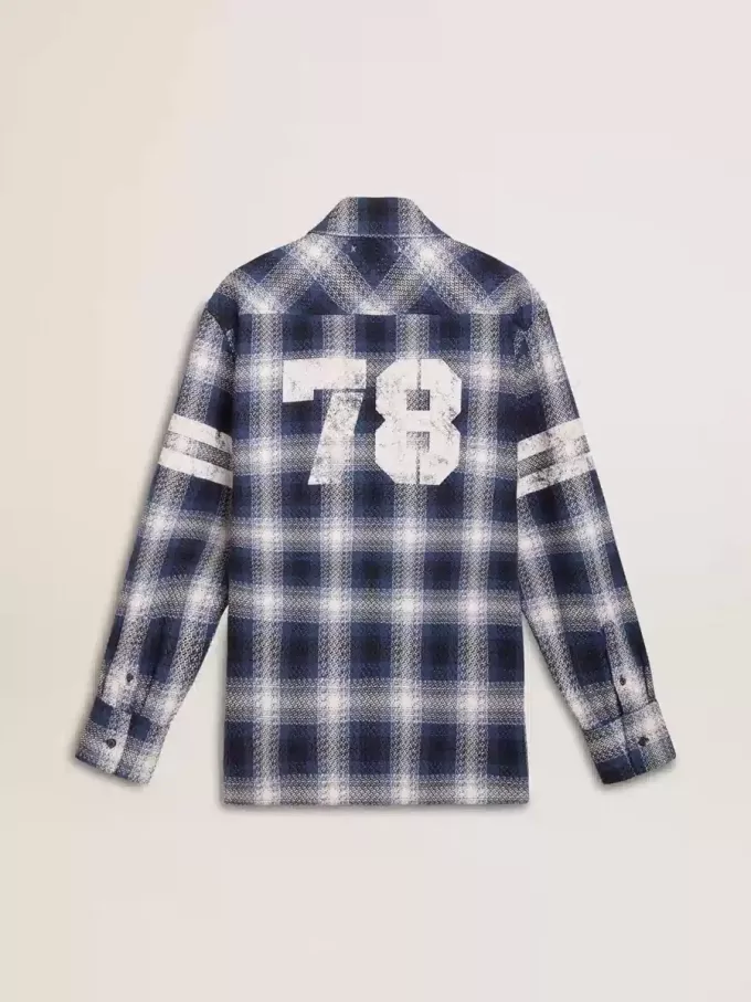 Camicia da uomo blu a quadri 3D con stampa sul retro