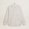 Camicia da uomo in cotone bianco con sottili righe bordeaux