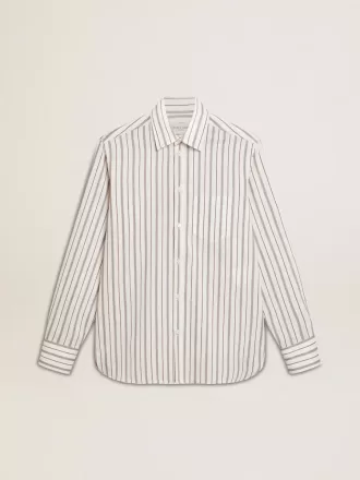 Camicia da uomo in cotone bianco con sottili righe bordeaux Camicia da uomo in cotone bianco con sottili righe bordeaux