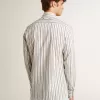 Camicia da uomo in cotone bianco con sottili righe bordeaux