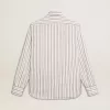 Camicia da uomo in cotone bianco con sottili righe bordeaux