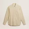Camicia da uomo in cotone écru con sottili righe nere