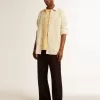 Camicia da uomo in cotone écru con sottili righe nere