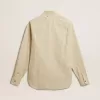 Camicia da uomo in cotone écru con sottili righe nere