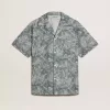 Camicia da uomo in popeline a maniche corte stile pigiama con stampa marina blu e bianca Camicia da uomo in popeline a maniche corte stile pigiama con stampa marina blu e bianca