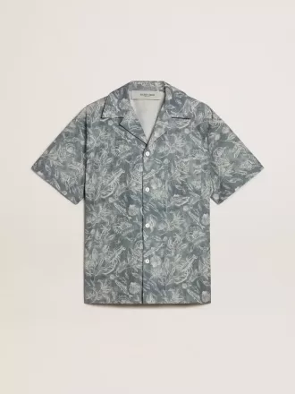 Camicia da uomo in popeline a maniche corte stile pigiama con stampa marina blu e bianca