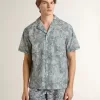Camicia da uomo in popeline a maniche corte stile pigiama con stampa marina blu e bianca Camicia da uomo in popeline a maniche corte stile pigiama con stampa marina blu e bianca