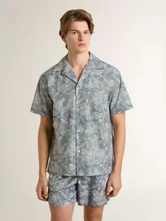 Camicia da uomo in popeline a maniche corte stile pigiama con stampa marina blu e bianca