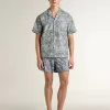 Camicia da uomo in popeline a maniche corte stile pigiama con stampa marina blu e bianca Camicia da uomo in popeline a maniche corte stile pigiama con stampa marina blu e bianca