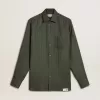 Camicia da uomo verde scuro con righe verticali Camicia da uomo verde scuro con righe verticali