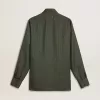 Camicia da uomo verde scuro con righe verticali Camicia da uomo verde scuro con righe verticali