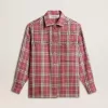 Camicia dal taglio squadrato con ricami a quadri rosa, sabbia e grigio Camicia dal taglio squadrato con ricami a quadri rosa, sabbia e grigio