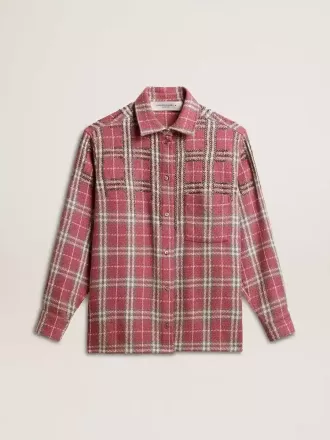 Camicia dal taglio squadrato con ricami a quadri rosa, sabbia e grigio