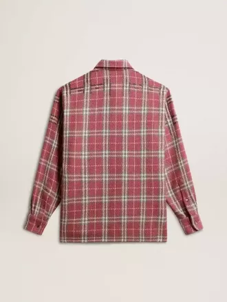 Camicia dal taglio squadrato con ricami a quadri rosa, sabbia e grigio