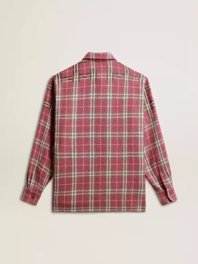 Camicia dal taglio squadrato con ricami a quadri rosa, sabbia e grigio Camicia dal taglio squadrato con ricami a quadri rosa, sabbia e grigio