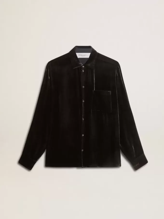 Camicia nera effetto velluto con ricami