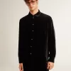 Camicia nera effetto velluto con ricami