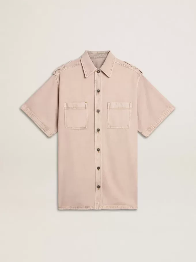 Camicia oversize da donna in denim tinto rosa Camicia oversize da donna in denim tinto rosa